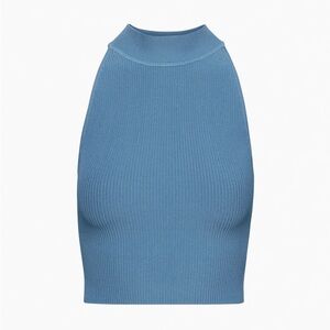 Aritzia Sculpt Knit Mockneck Halter Top Ribbed Halter In Flagstone Blue